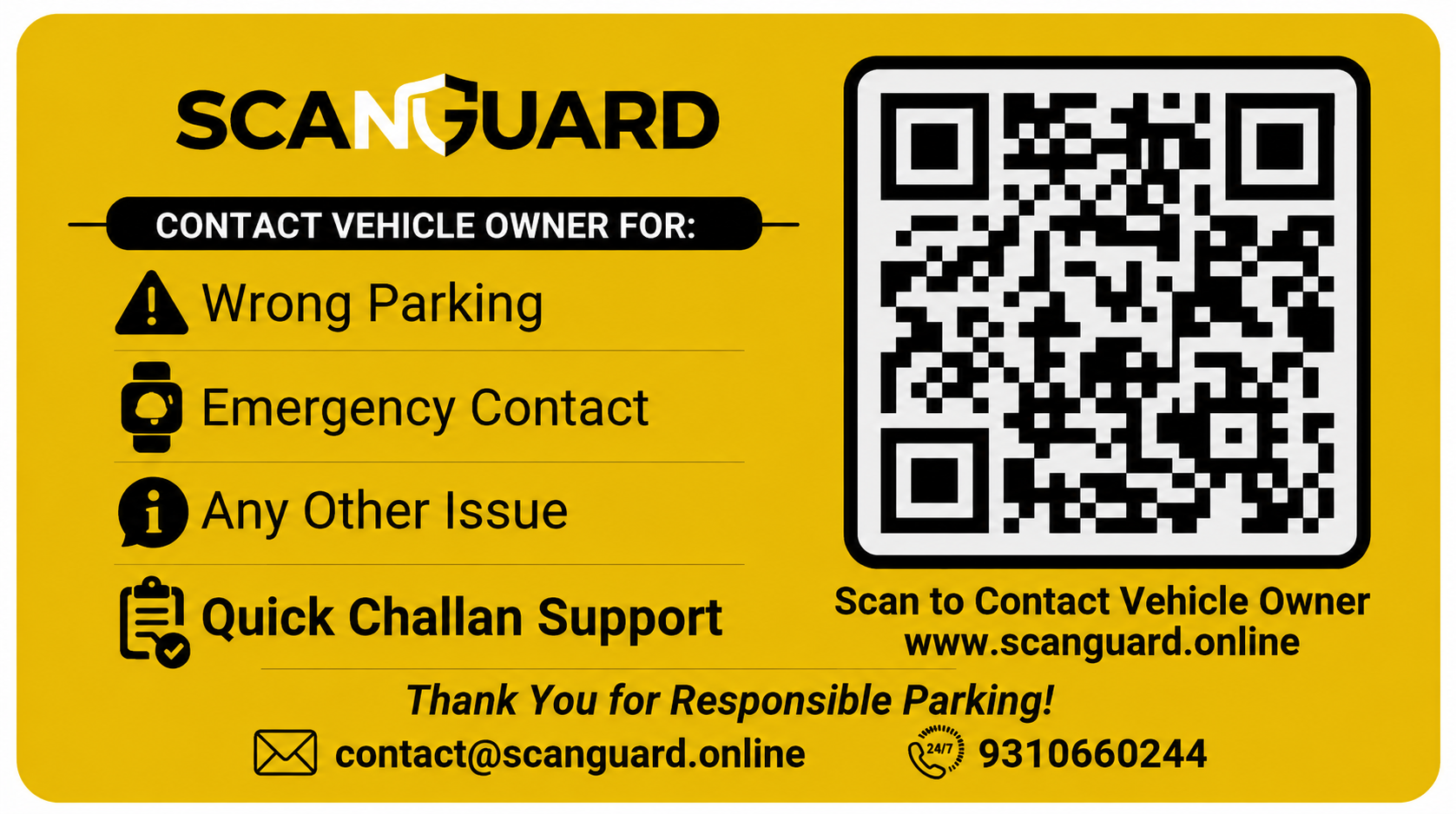 ScanGuard Car QR Parking Sticker | Instant Contact for Wrong Parking & Emergencies